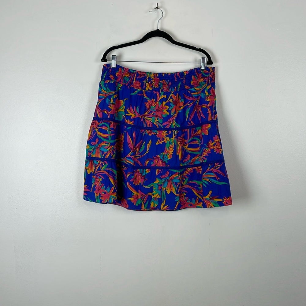 J Crew Multicolor Elastic Waist Floral Lined Womens 2X Cotton Casual Blue Skirt